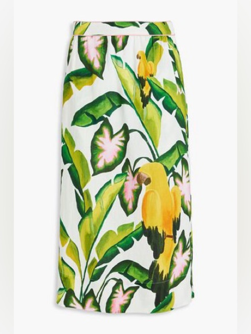 Farm Rio Green Foliage Tropical Parrot Print Midi Skirt NWOT Size XL